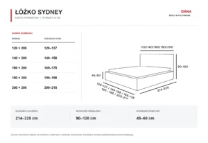Łóżko SYDNEY - wymiary