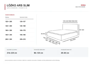 Łóżko ARS SLIM - wymiary