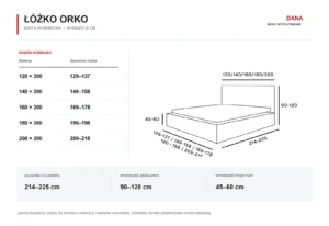 Łóżko ORKO - wymiary