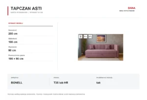 Tapczan ASTI - wymiary