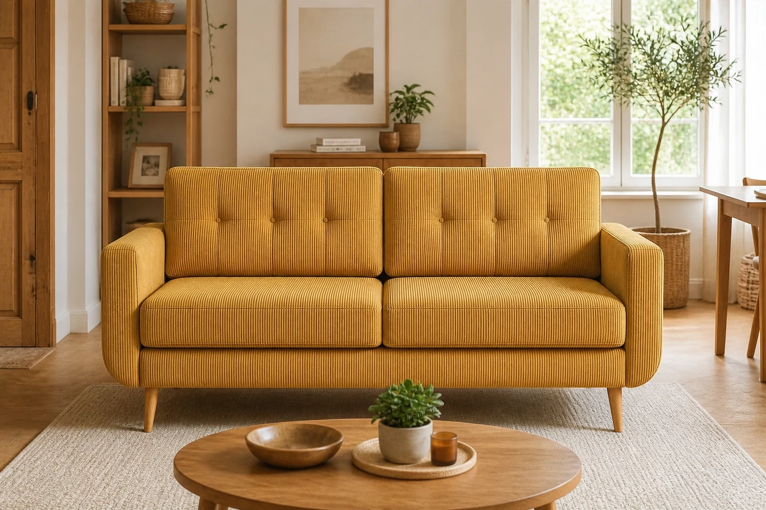 Kanapa ATLANTA - aranżacja w tkaninie Corduroy Mustard