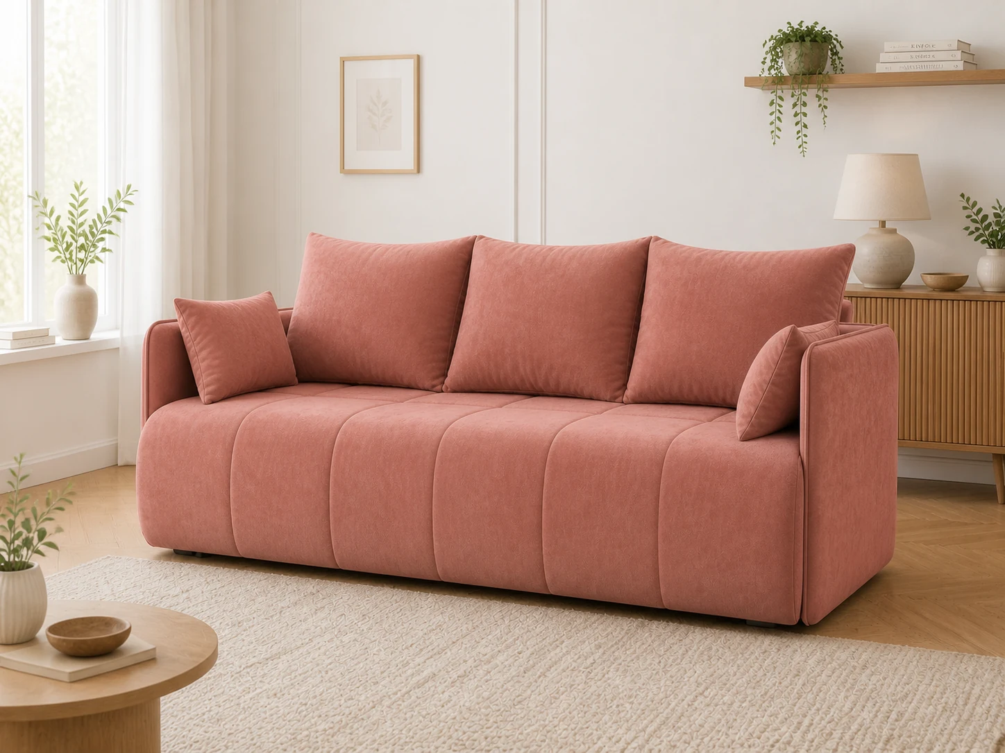 Kanapa BONA - aranżacja w tkaninie Velvet Dusty Rose