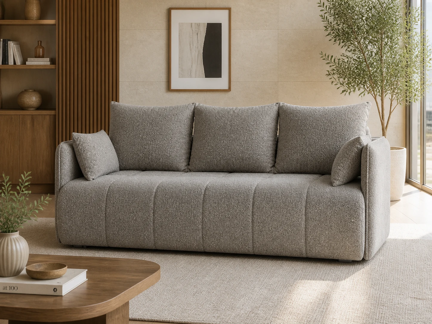 Kanapa BONA - aranżacja w tkaninie Boucle Warm Gray
