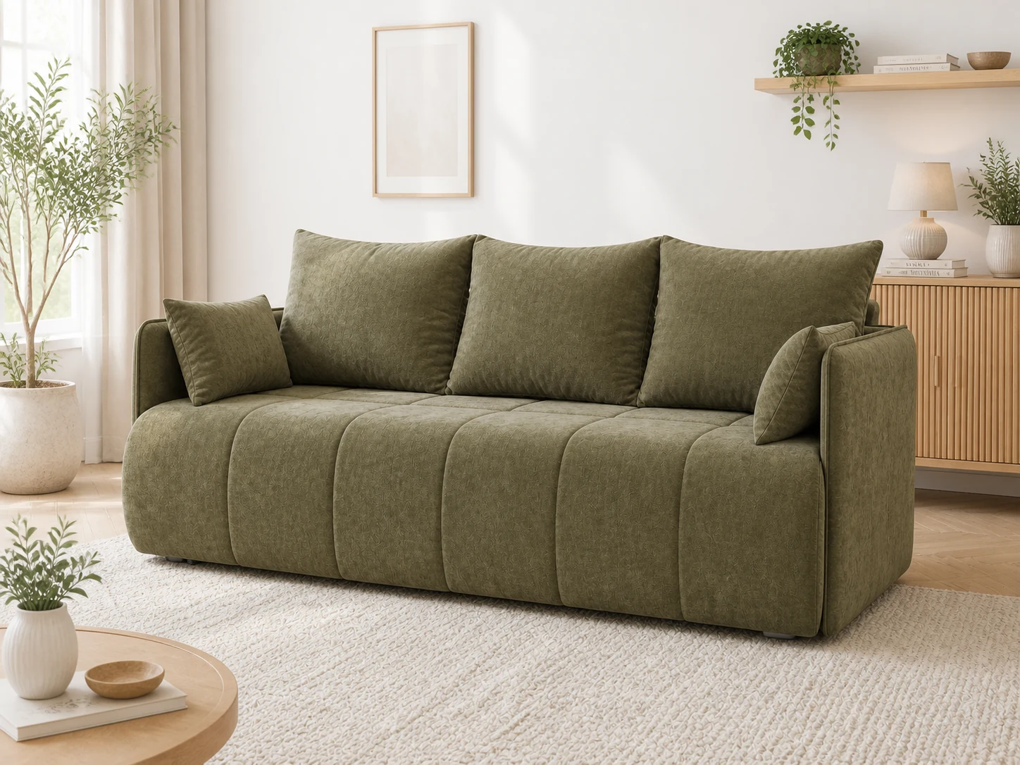 Kanapa BONA - aranżacja w tkaninie Chenille Olive