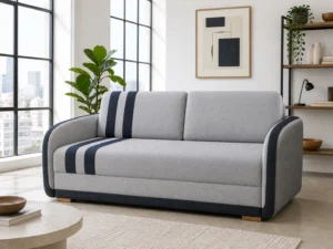 Kanapa COMO - aranżacja w tkaninie Warm Gray with Navy Stripes
