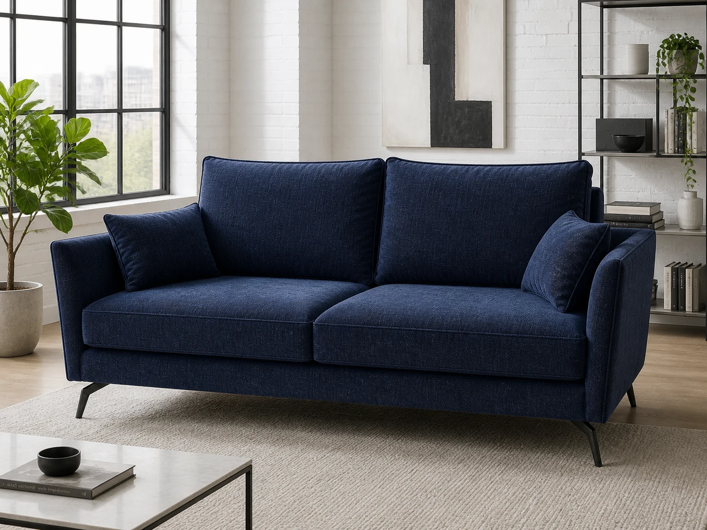 Kanapa GRETA - aranżacja w tkaninie Chenille Navy