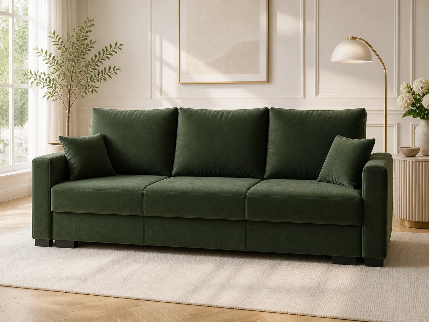 Kanapa MILENA - aranżacja w tkaninie Forest Green Velvet