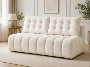 Kanapa NUBO - aranżacja w tkaninie Ivory Boucle