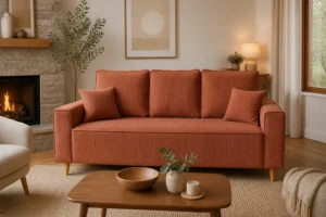 Kanapa POSSO - aranżacja w tkaninie Terracotta Corduroy