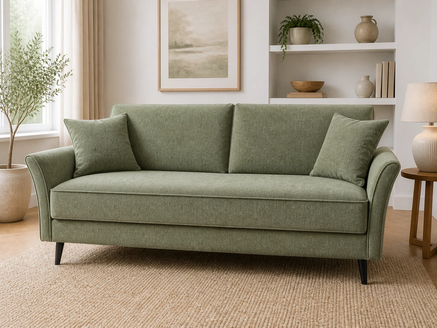 Kanapa RETRO - aranżacja w tkaninie Sage Green Chenille