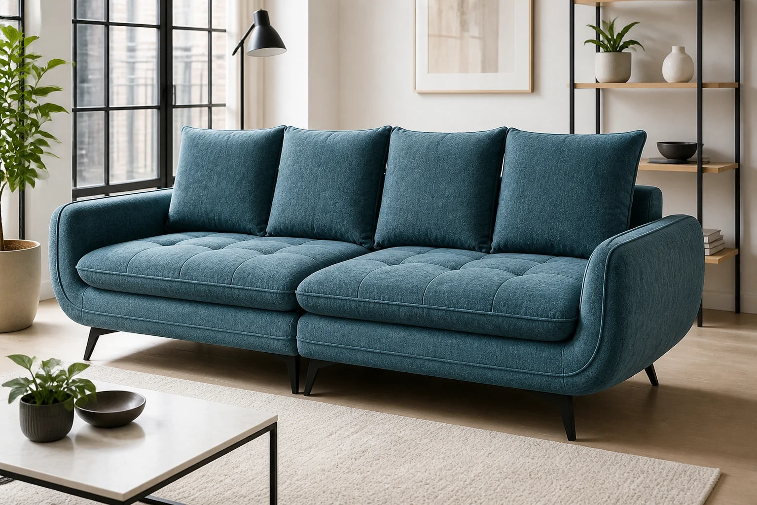 Kanapa RIVA - aranżacja w tkaninie Petrol Blue Chenille