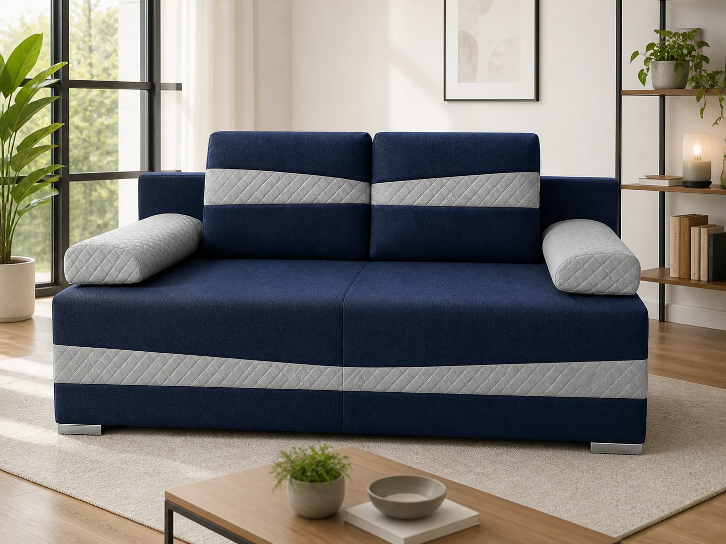 Kanapa SMAIL - aranżacja w tkaninie Navy and Silver Quilted
