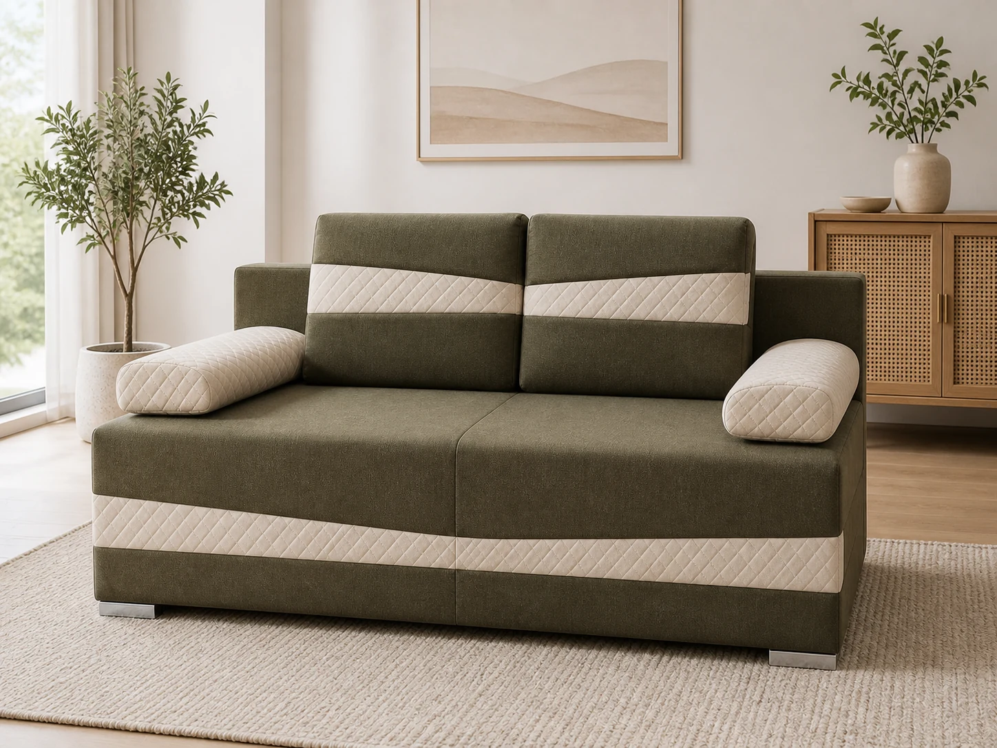 Kanapa SMAIL - aranżacja w tkaninie Olive and Beige Quilted