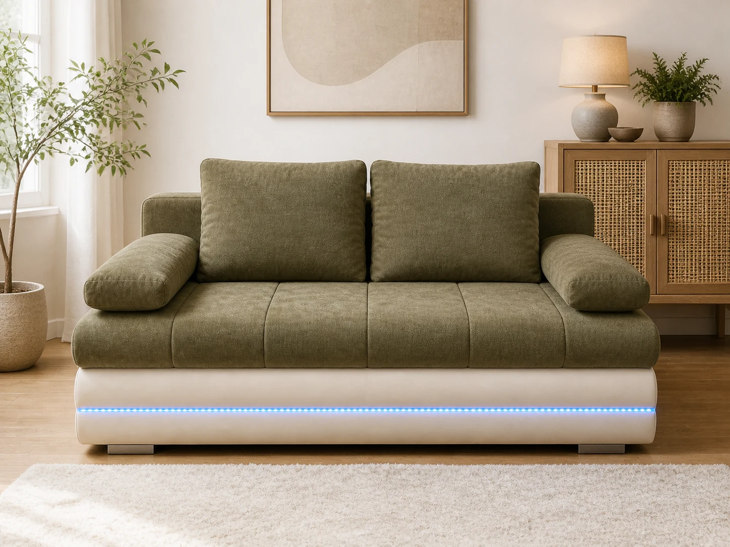 Kanapa TORRENS LED - aranżacja w tkaninie Olive and Beige LED