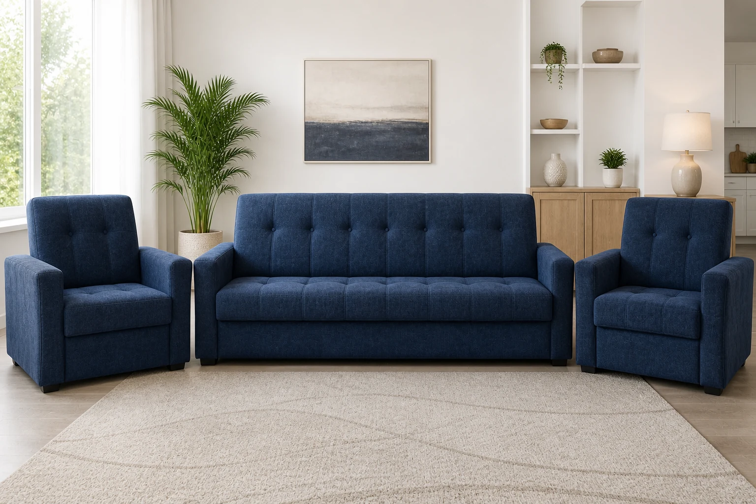 Komplet ALEX - aranżacja w tkaninie Petrol Navy Chenille