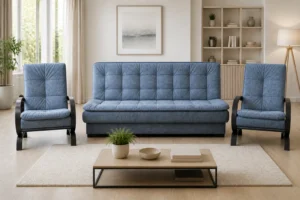 Komplet FIGO - aranżacja w tkaninie Dusty Blue Chenille