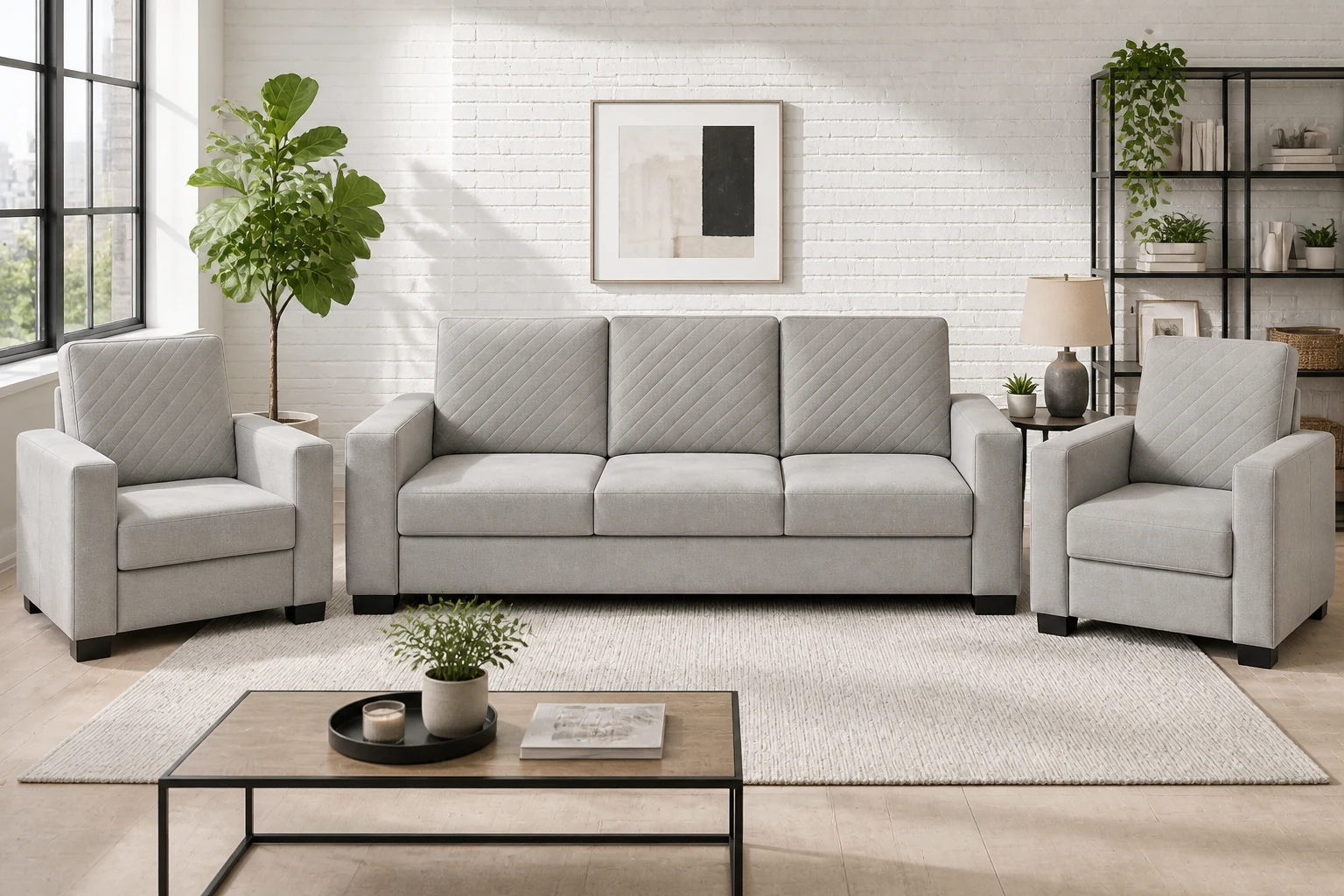 Komplet KASIA - aranżacja w tkaninie Light Gray Linen