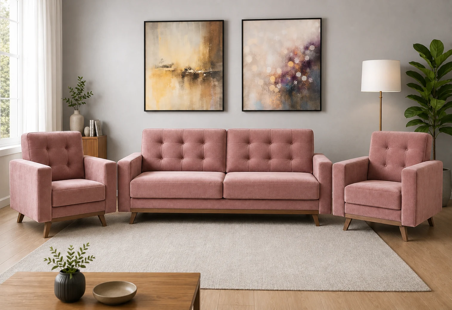Komplet LEA - aranżacja w tkaninie Dusty Rose Velvet