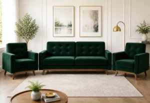 Komplet LEA - aranżacja w tkaninie Bottle Green Velvet