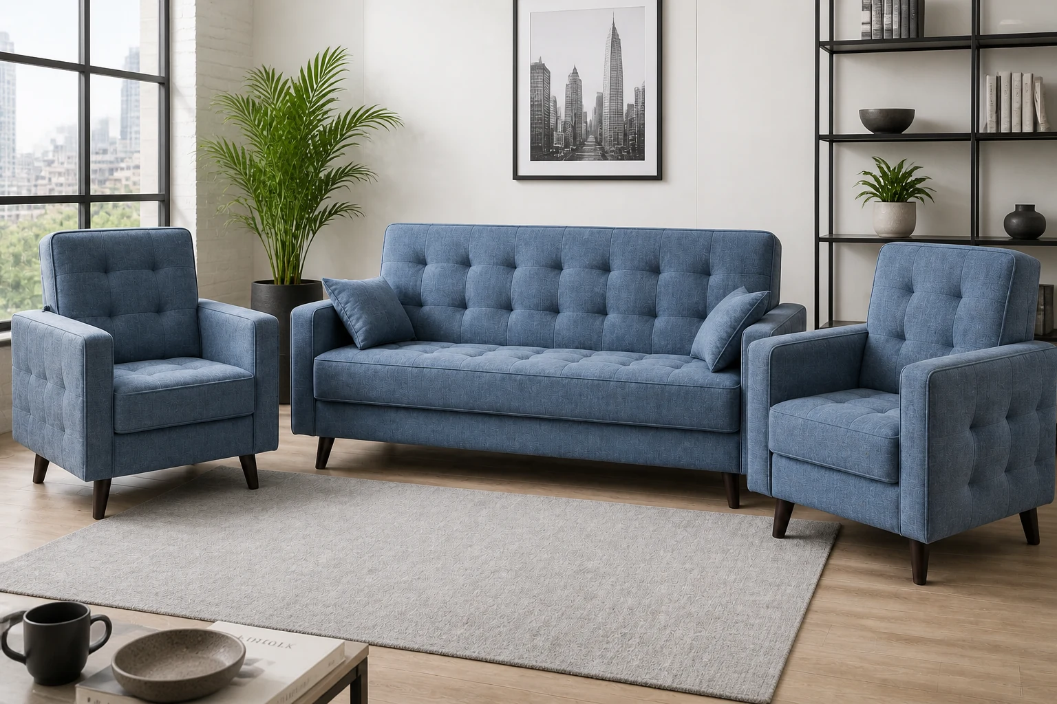 Komplet ŁUKASZ - aranżacja w tkaninie Dusty Blue Chenille