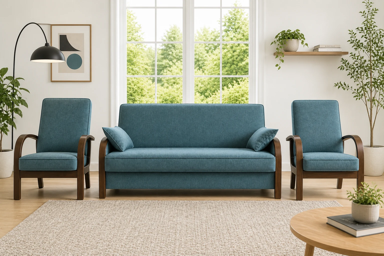Komplet LUX - aranżacja w tkaninie Teal Blue Woven
