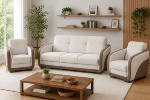 Komplet MAJA - aranżacja w tkaninie Ivory Taupe