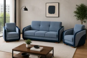 Komplet MAJA - aranżacja w tkaninie Dusty Blue Navy