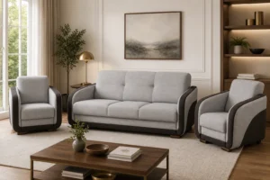Komplet MAJA - aranżacja w tkaninie Light Gray Brown