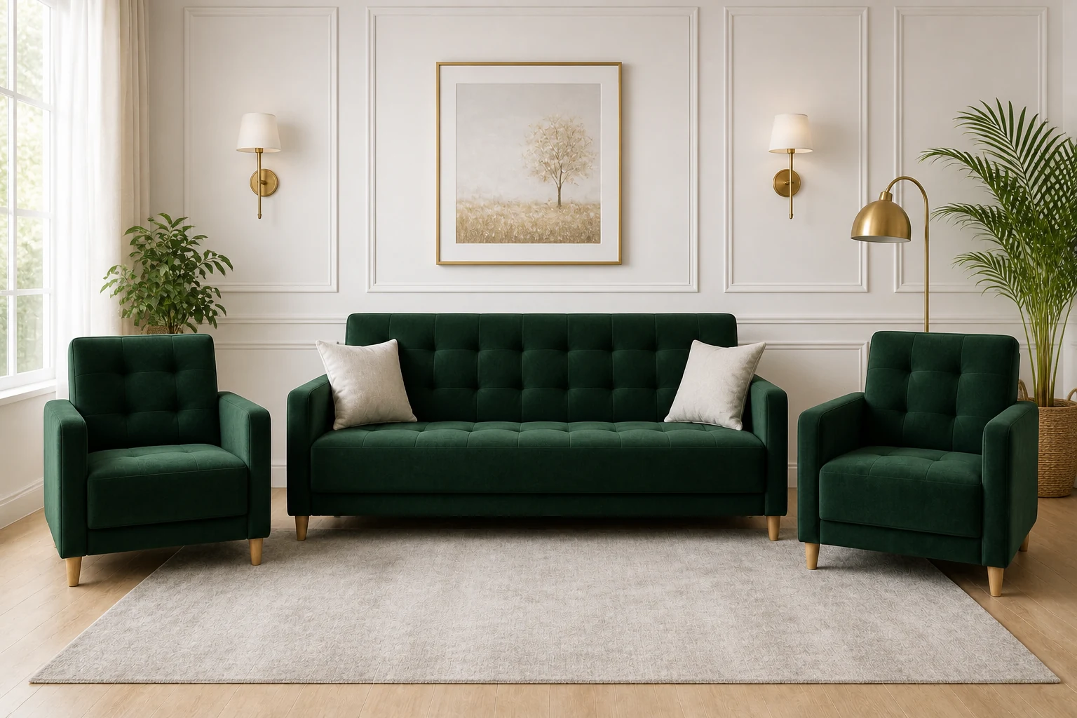 Komplet PALERMO - aranżacja w tkaninie Emerald Velvet