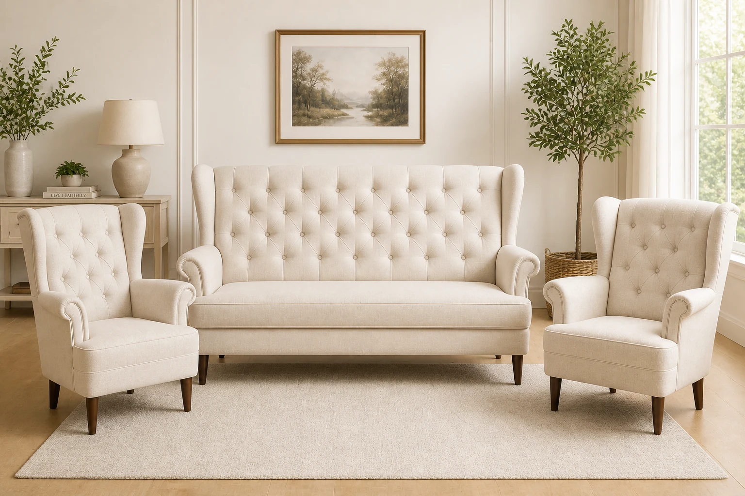 Komplet USZAK 2+1+1 - aranżacja w tkaninie Ivory Linen