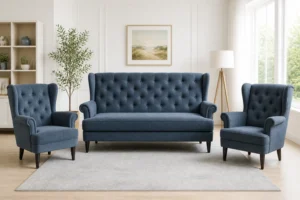 Komplet USZAK 2+1+1 - aranżacja w tkaninie Dusty Blue Velvet