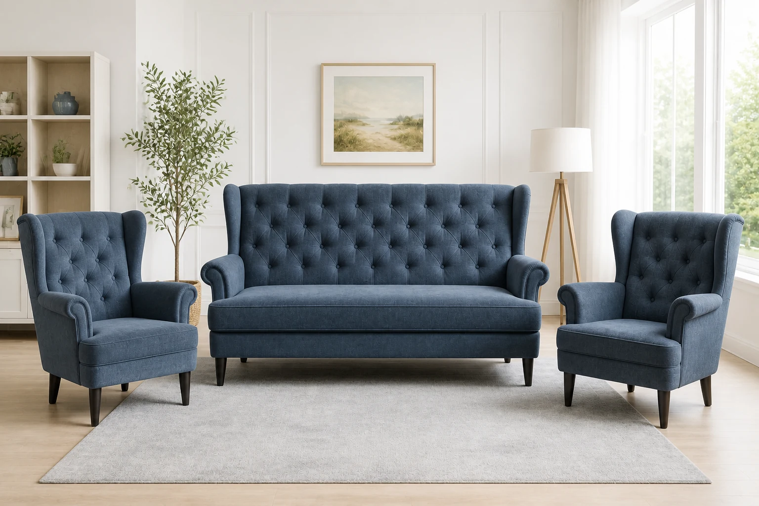Komplet USZAK 2+1+1 - aranżacja w tkaninie Dusty Blue Velvet