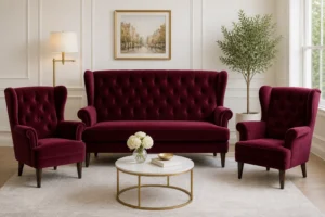 Komplet USZAK 2+1+1 - aranżacja w tkaninie Burgundy Velvet