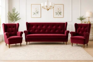 Komplet USZAK 3+1+1 - aranżacja w tkaninie Wine Red Velvet