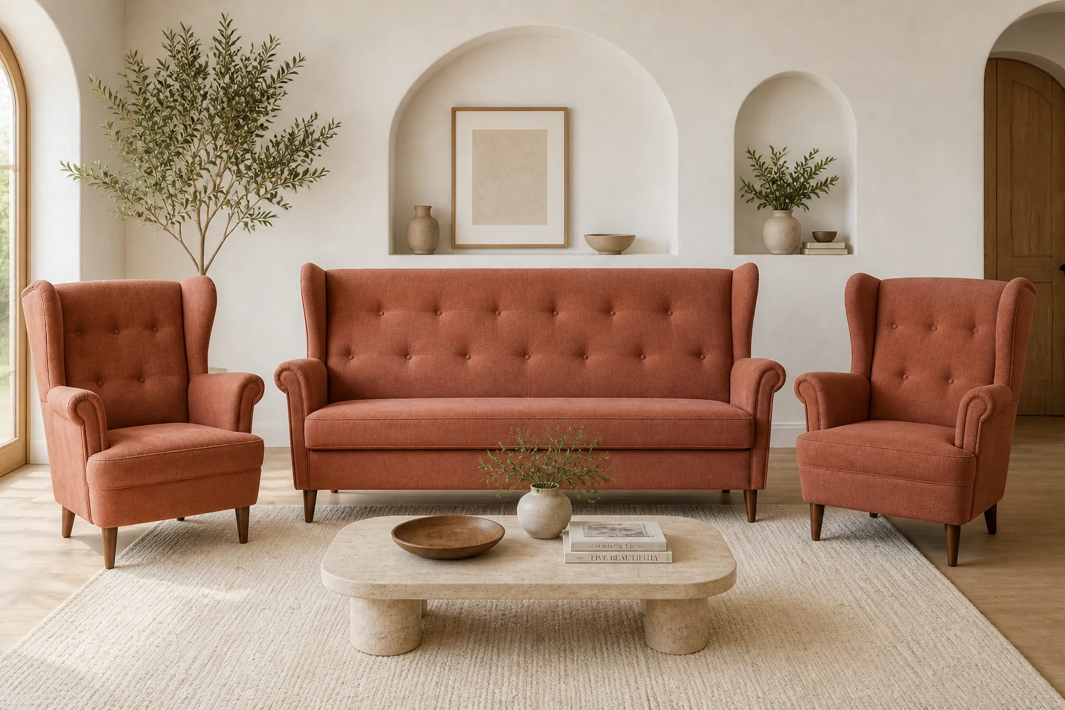 Komplet USZAK 3+1+1 - aranżacja w tkaninie Terracotta Linen