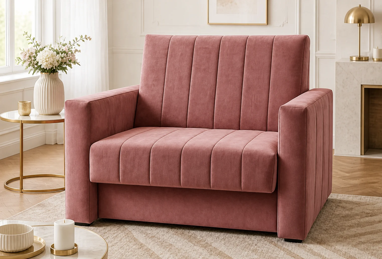 Sofa ARIA - aranżacja w tkaninie dusty rose velvet