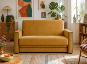 Sofa BEATKA - aranżacja w tkaninie mustard ochre chenille