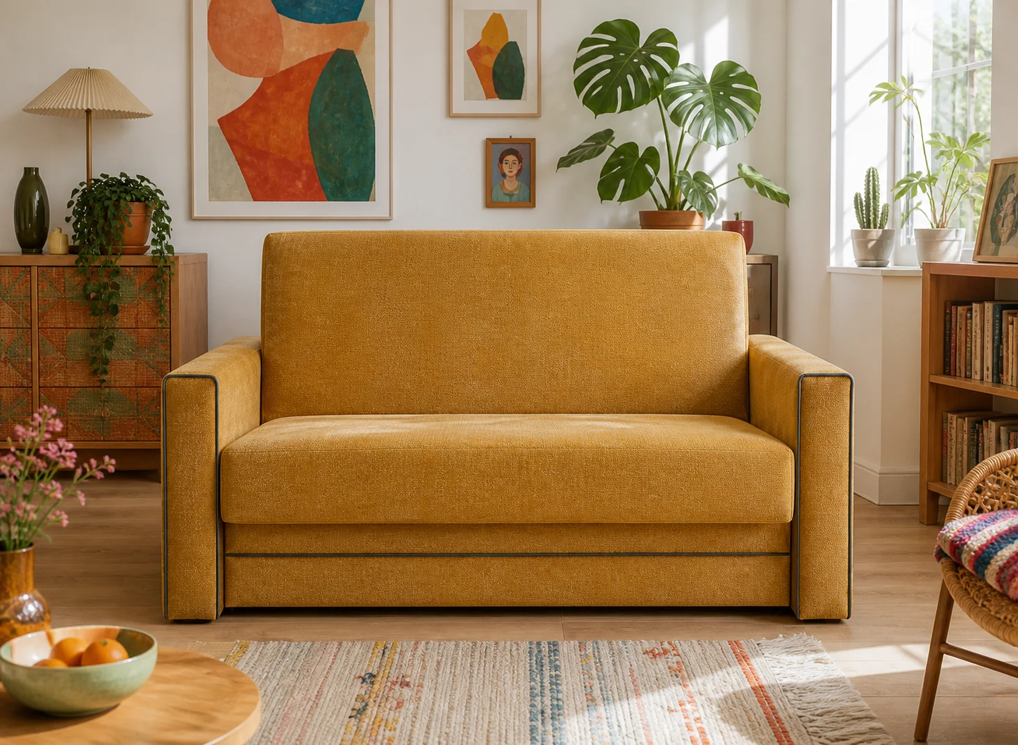 Sofa BEATKA - aranżacja w tkaninie mustard ochre chenille