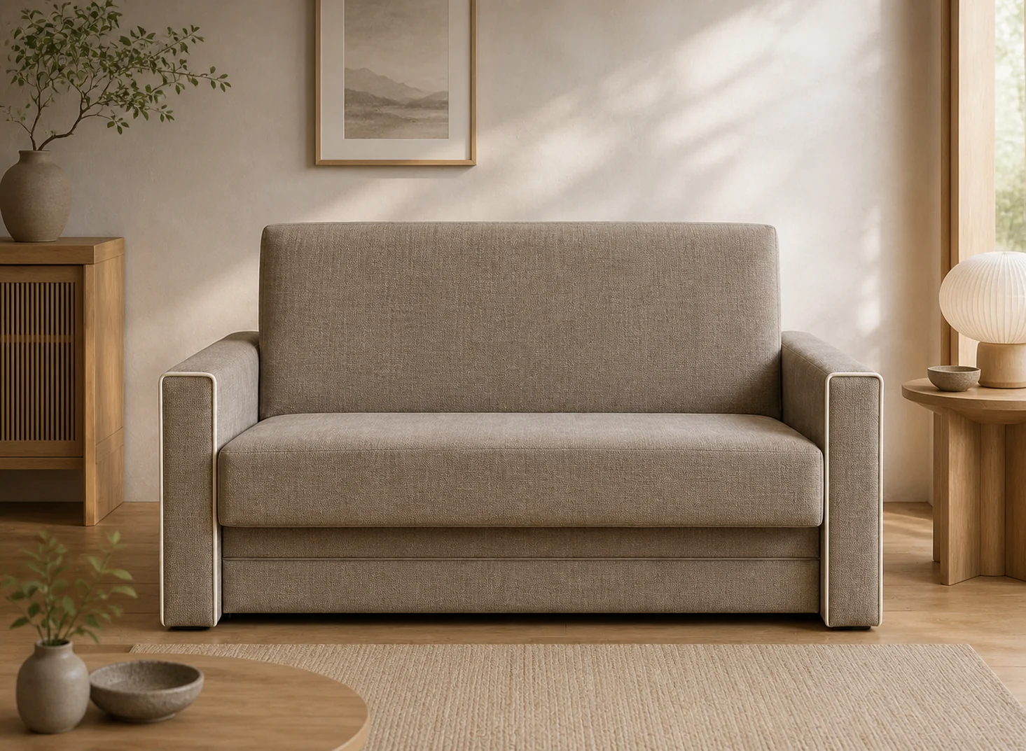 Sofa BEATKA - aranżacja w tkaninie taupe linen