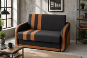 Sofa COMO - aranżacja w tkaninie charcoal caramel two tone