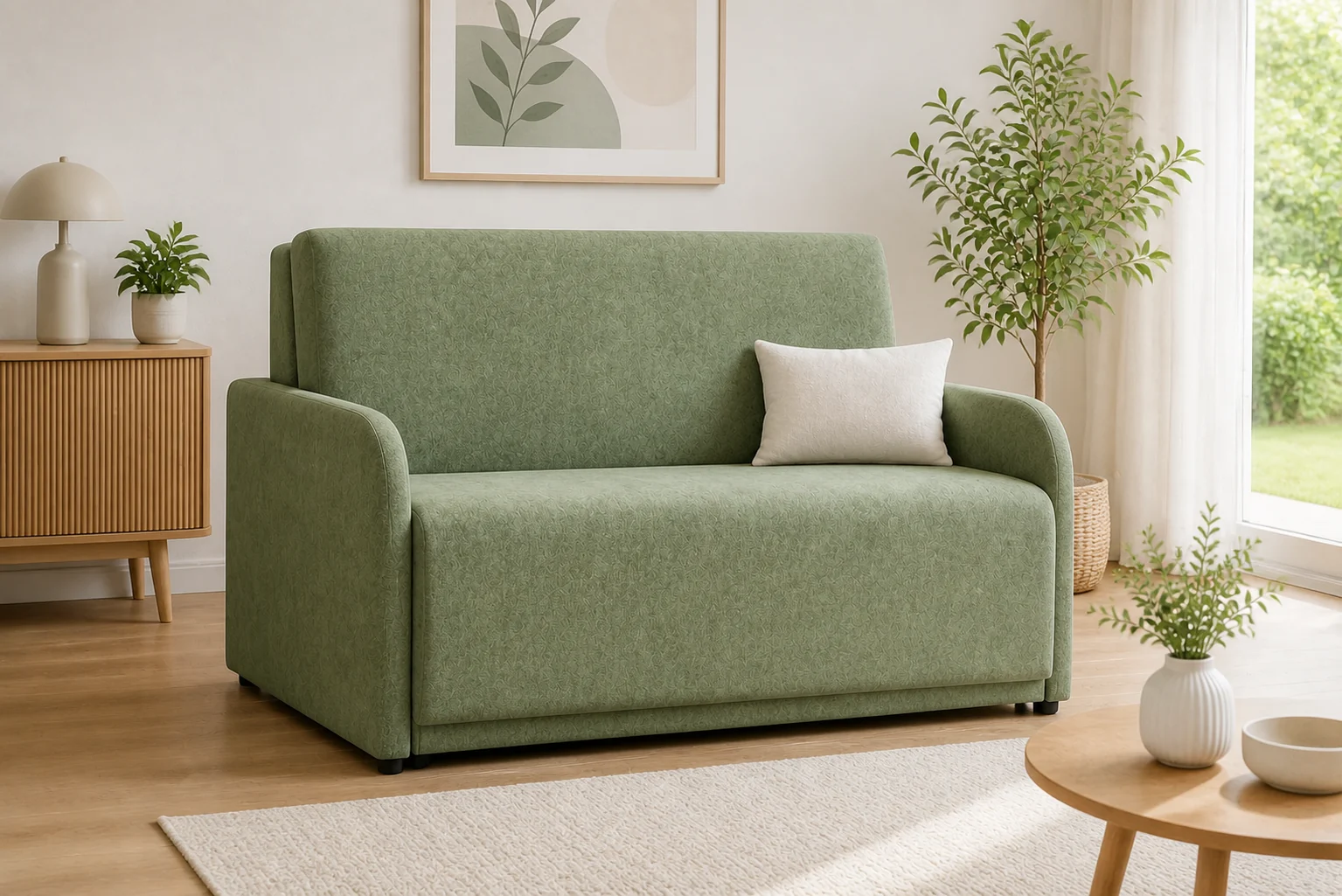 Sofa NUBI - aranżacja w tkaninie sage green textured