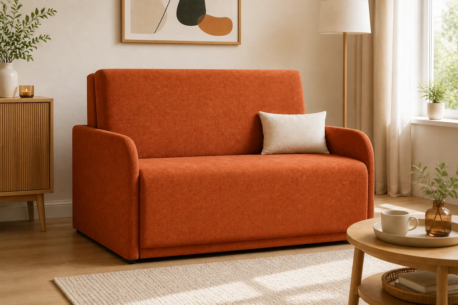 Sofa NUBI - aranżacja w tkaninie rust chenille