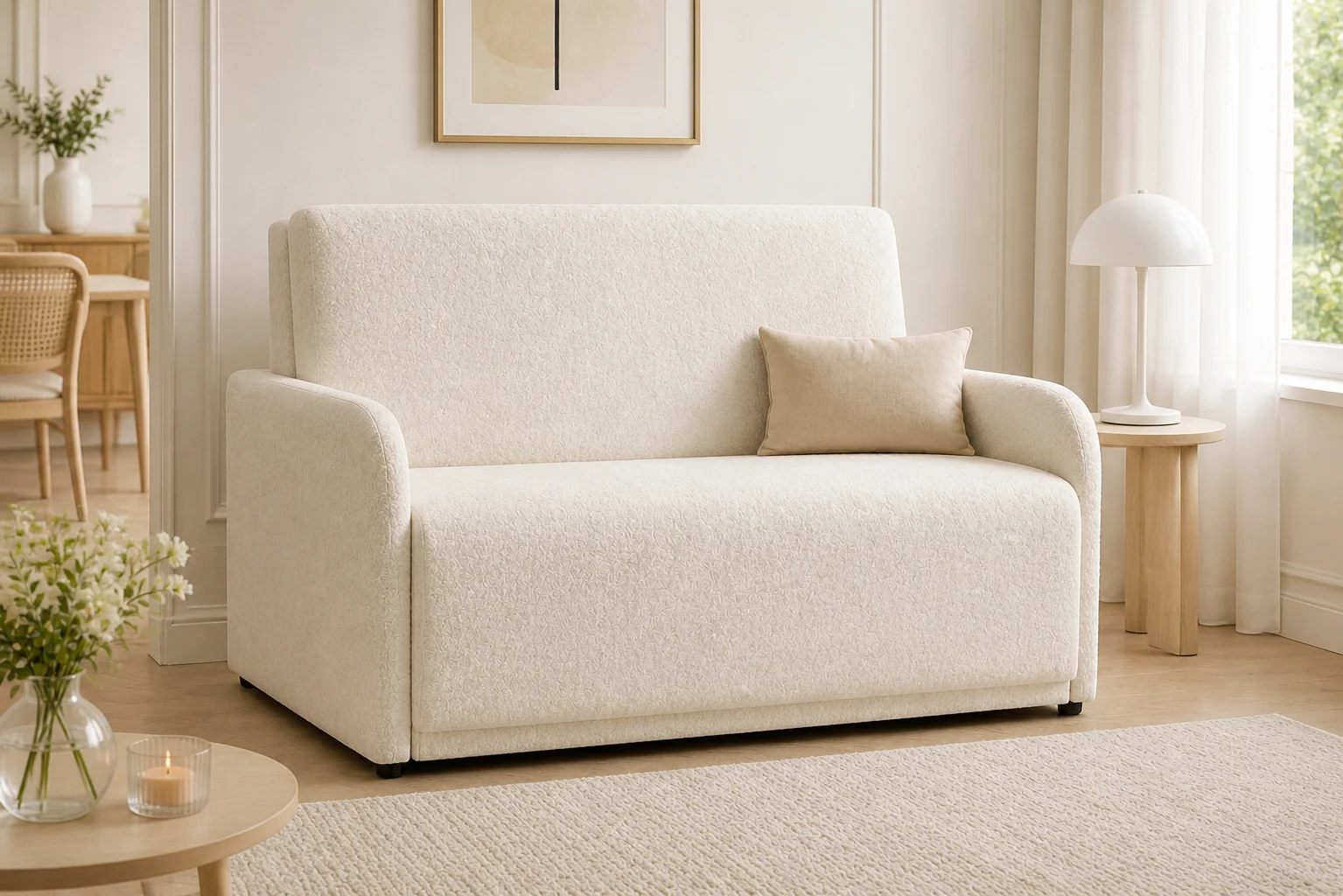 Sofa NUBI - aranżacja w tkaninie ivory boucle