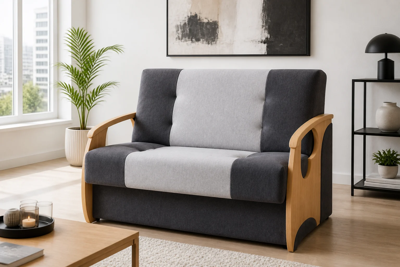 Sofa PATRYK - aranżacja w tkaninie charcoal pale gray two tone