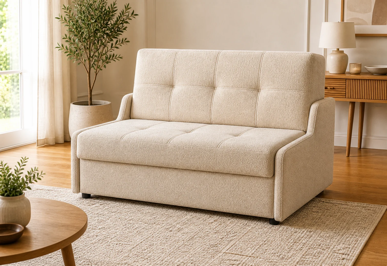 Sofa VIVA - aranżacja w tkaninie beige boucle