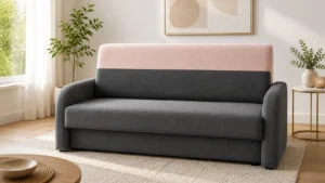 Wersalka KAROL - aranżacja w tkaninie Woven Blush / Chenille Graphite