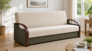 Wersalka OPAL LUX - aranżacja w tkaninie Chenille Sand / Woven Olive