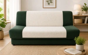 Wersalka PALOMA - aranżacja w tkaninie Boucle Ivory / Velvet Forest