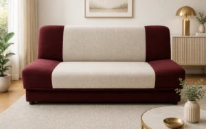 Wersalka PALOMA - aranżacja w tkaninie Chenille Sand / Velvet Burgundy