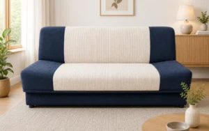 Wersalka PALOMA - aranżacja w tkaninie Corduroy Cream / Chenille Navy